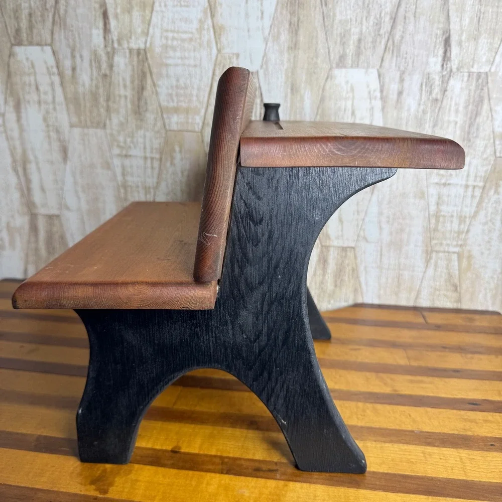 Vintage Miniature Wooden School Desk Inkwell Slot Doll Display Brown Black Wood